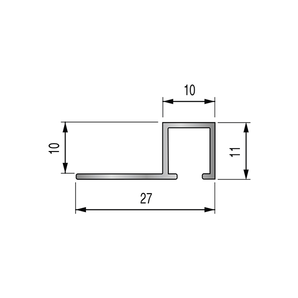 ARRÊT DROIT ALUMINIUM DÉCO 10MM - 27x11 mm - 2,50 m à sceller