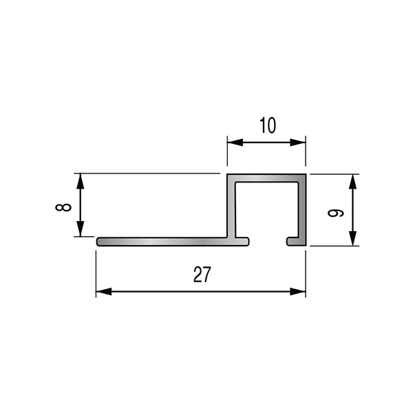 ARRÊT DROIT ALUMINIUM DÉCO 8MM - 27x9 mm - 2,50 m à sceller