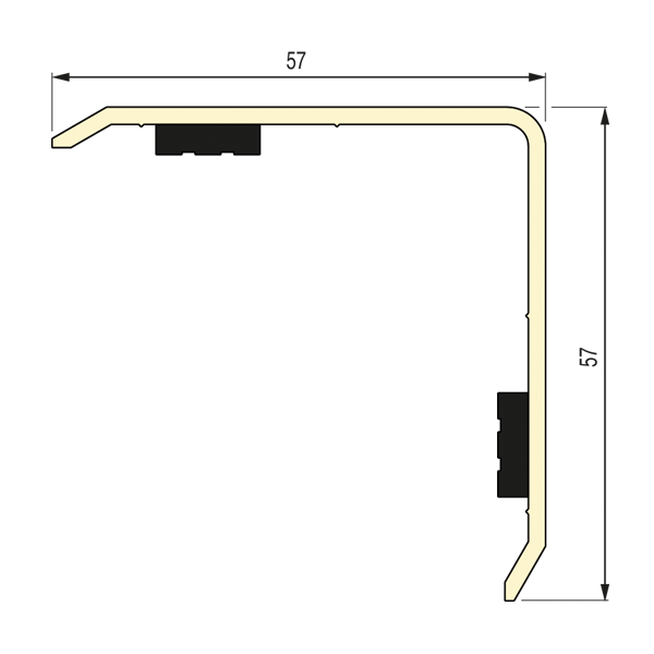 Cornière PVC rigide pour angle sortant 57x57 mm - 3,00 m - Adhésivé Butyle