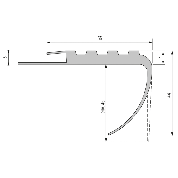 NEZ DE MARCHE PVC NMPE55 55x44 mm - 3,00 m à coller