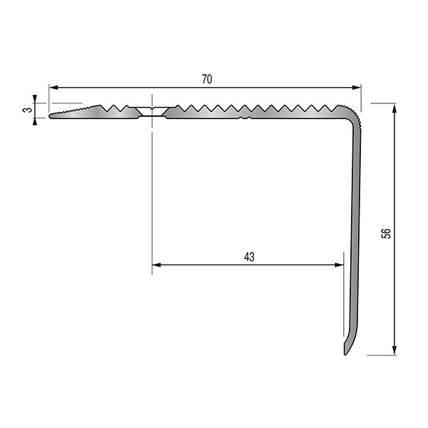 Nez de marche strié 10T 70x56mm - 3,00 m à visser