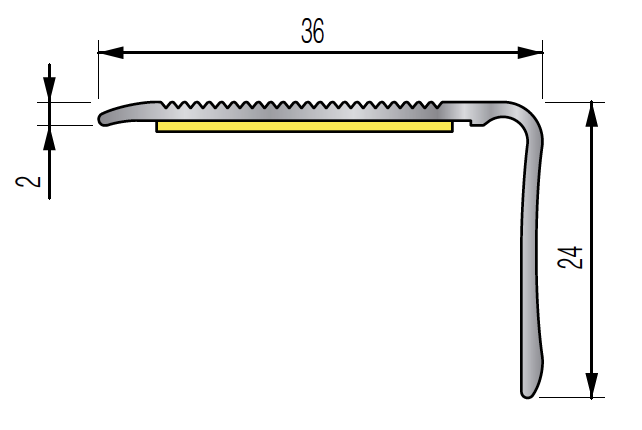 Nez de marche strié 6VA 36x24 mm - 1,10 m Adhésivé Profil Tape M