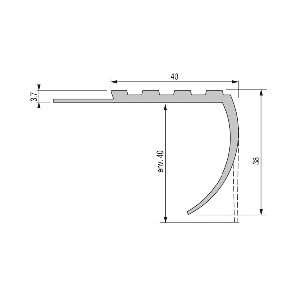 nez de marche PVC NMPE40  40x38 mm - 1,70 m à coller