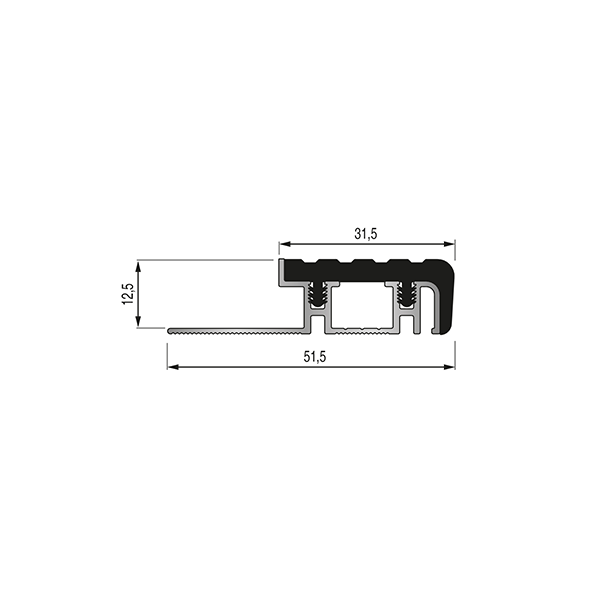nez de marche ca GM insert pvc noir 12,5mm - 31,5 mm - 2,50 m - à sceller